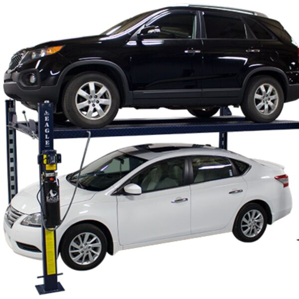 a vehicle on a lift and another underneath